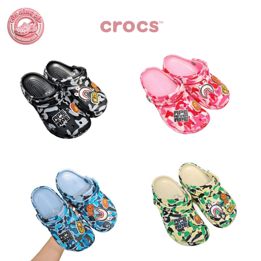[TẶNG CHARM] DÉP SỤC CROCS BAPE UNISEX EVA ĐÚC SIÊU NHẸ