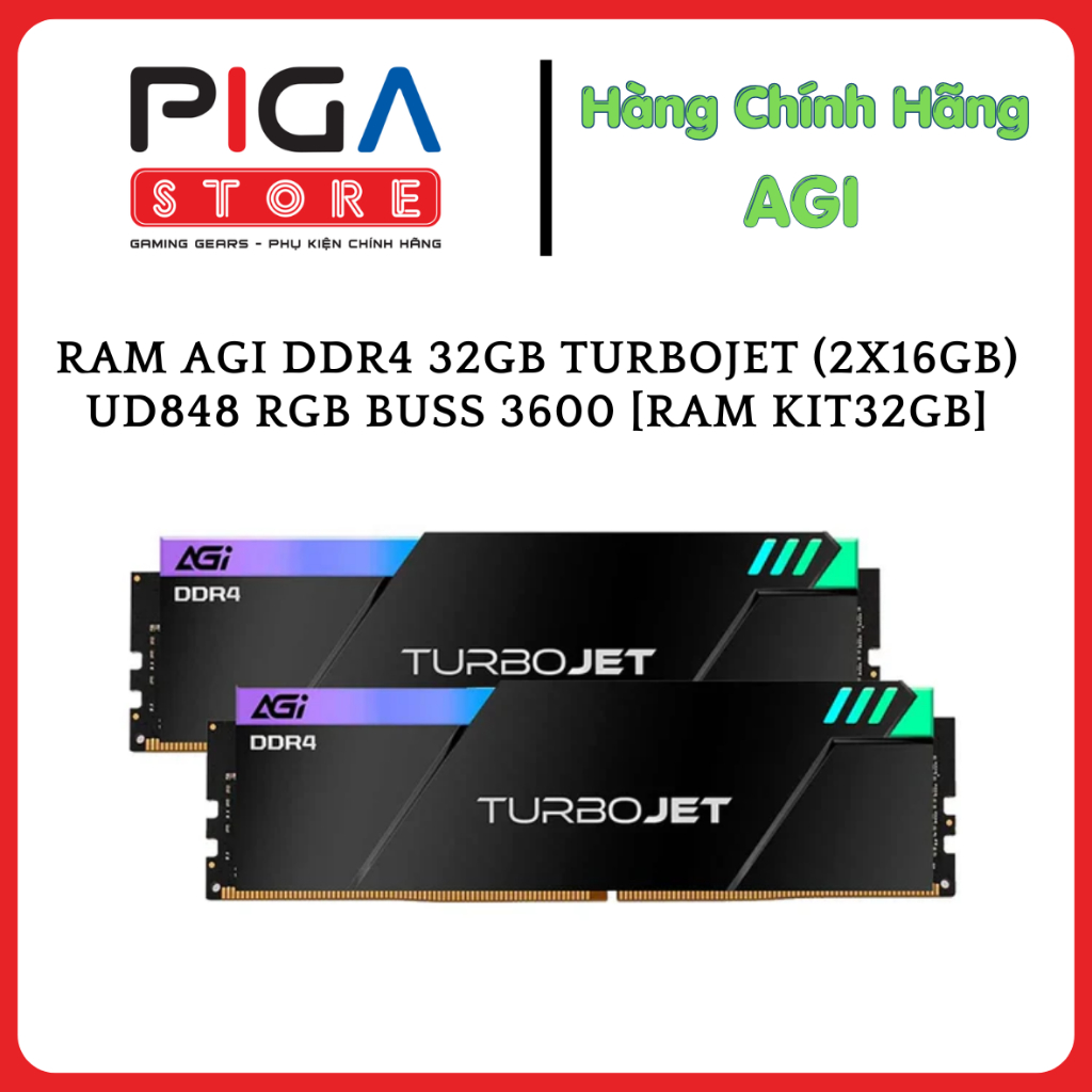 RAM AGI DDR4 32GB Turbojet (2x16GB) UD848 RGB BUSS 3600 [RAM KIT32GB] Hàng Chính Hãng - Bảo Hành 60 