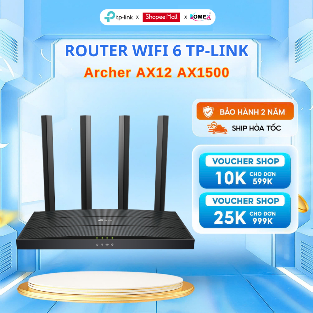 Bộ phát Router WiFi 6 TP-Link Archer AX12, AX10, Băng Tần Kép chuẩn AX1500