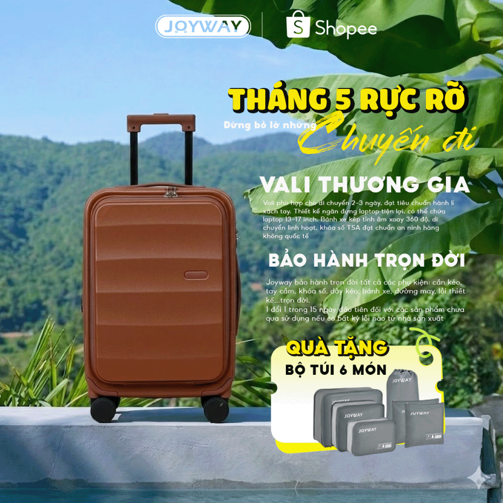Vali cao cấp mở ngăn trước JOYWAY size20/24/28 Nhựa ABS+PC nguyên sinh khóa số TSA bảo hành trọn đời