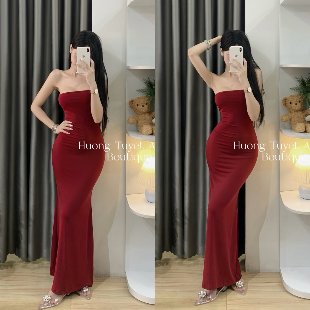| Hta.boutique | Đầm body đuôi cá dáng dài cúp ngực 2 lớp vải larong ôm sát body