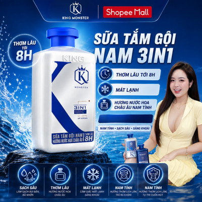 [TẶNG NƯỚC HOA] Sữa tắm nam 3 in 1 KING MONSTER toàn thân hương nước hoa thơm lâu và sạch sâu, ngừa mụn lưng hiệu quả
