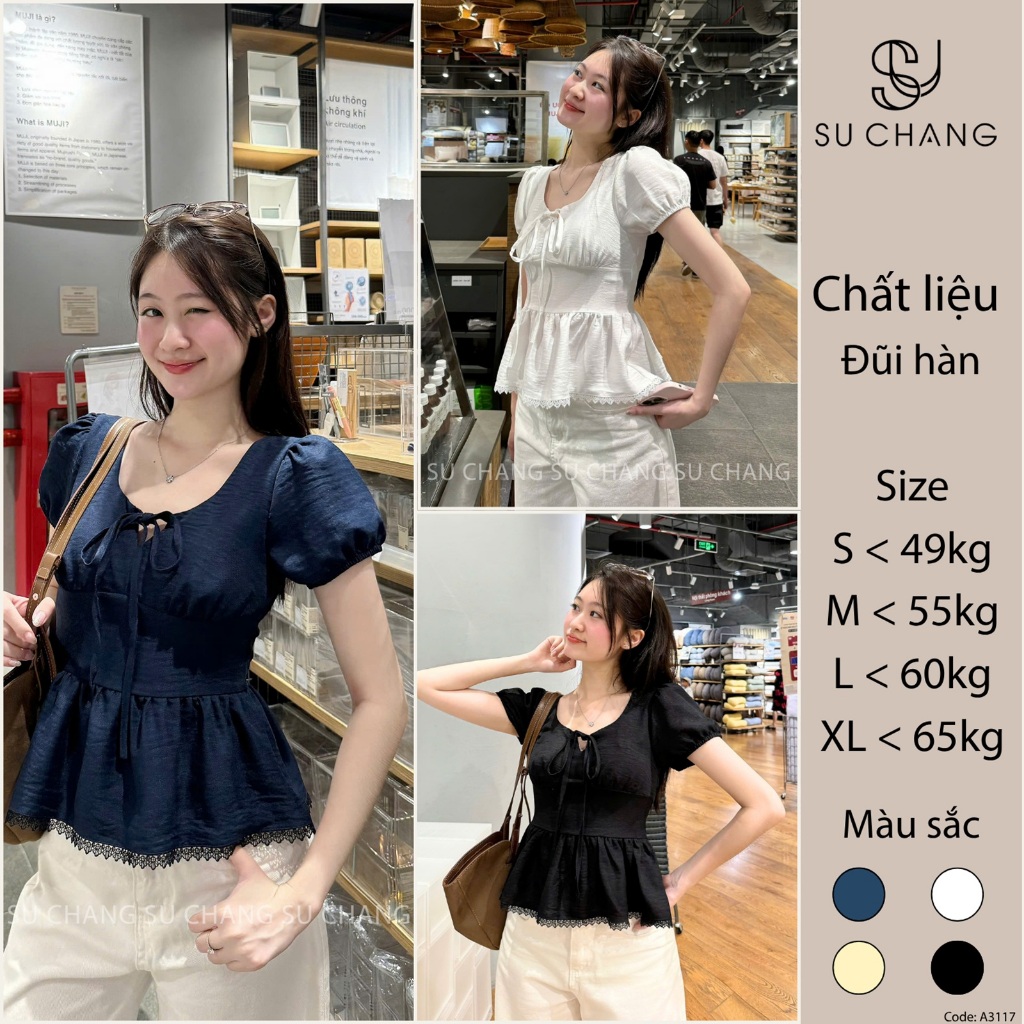 Áo Kiểu Nơ Buộc Bo Eo Tay Bồng Pha Ren A3117 Su Chang Thời Trang Nữ Bigsize | BigBuy360 - bigbuy360.vn