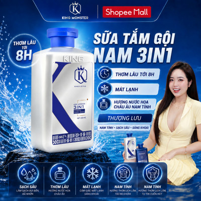 Sữa Tắm Nam King Monster 3in1 – Thơm Lâu tới 8H, Mát Lạnh, Hương Nước Hoa Châu Âu Nam Tính