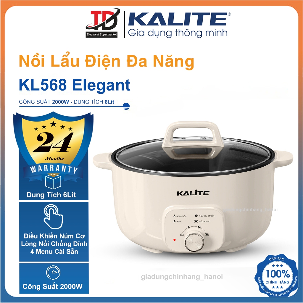 Nồi Lẩu Đa Năng KALITE KL568 Elegant, Dung Tích 6L - Công Suất 2000W - Điều Khiển 3 Mức Nhiệt Linh H