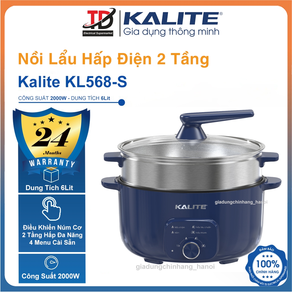 Nồi Lẩu Hấp Đa Năng KALITE KL568-S, 2 Tầng - Công suất 2000W, Hàng Chính Hãng