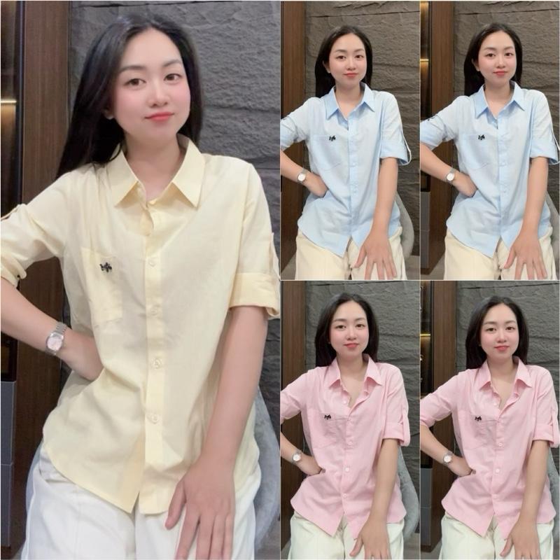 HT33. Áo sơ mi tay lửng trơn gắn tag ngựa Size S M L XL 40-70kg Chất liệu mềm mịn mặc mát Thiết kế đ
