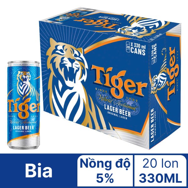 Thùng 20 Lon Bia Tiger Nâu (Bia Tiger) 330ml – 5% ABV