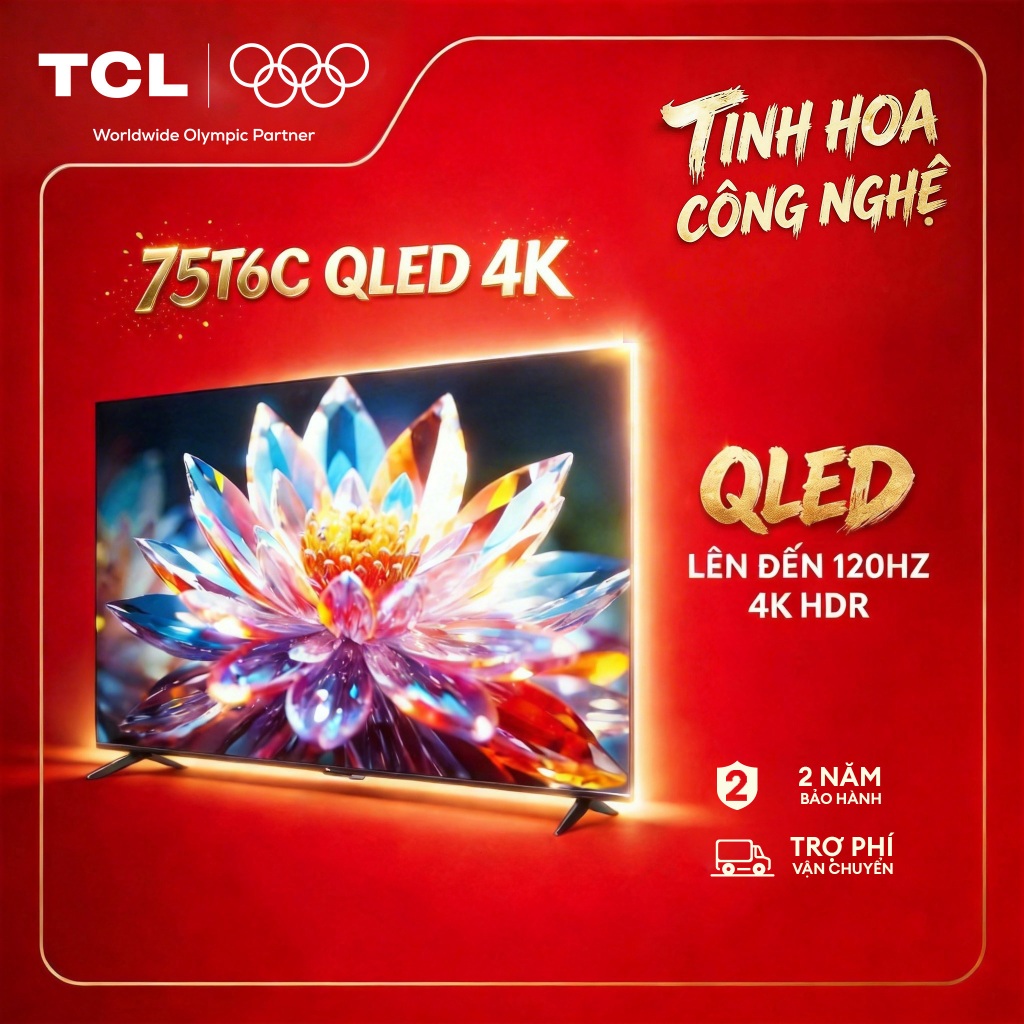 【QLED 4K】75inch - 4K Smart Google TV TCL 75T6C - HDR10+ - Tần số quét 120Hz - Bảo Hành 2 Năm - Hàng 