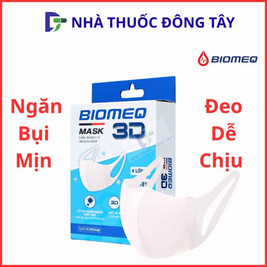 (Combo 5 Hộp) Khẩu Trang Y Tế Biomeq Mask Lọc Bụi Mịn, Quai Đeo Mềm Mại - Hộp 10 Cái