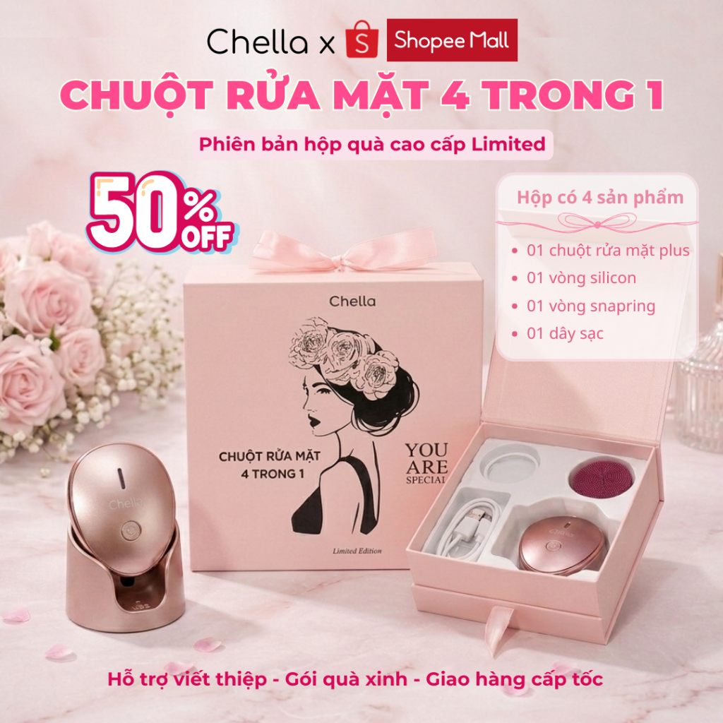 [QUÀ CAO CẤP] Chuột Rửa Mặt Chella Plus – Máy Tẩy Trang Kết Hợp Nâng Cơ Đẩy Tinh Chất Trẻ Hóa |Bảo H