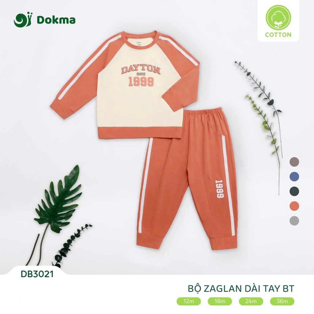 (8-13kg) Bộ Cổ Tròn Cotton Dài Tay Cài Vai Dokma Cho Bé Mã DB3170 DB3116 DB3176 DB3021