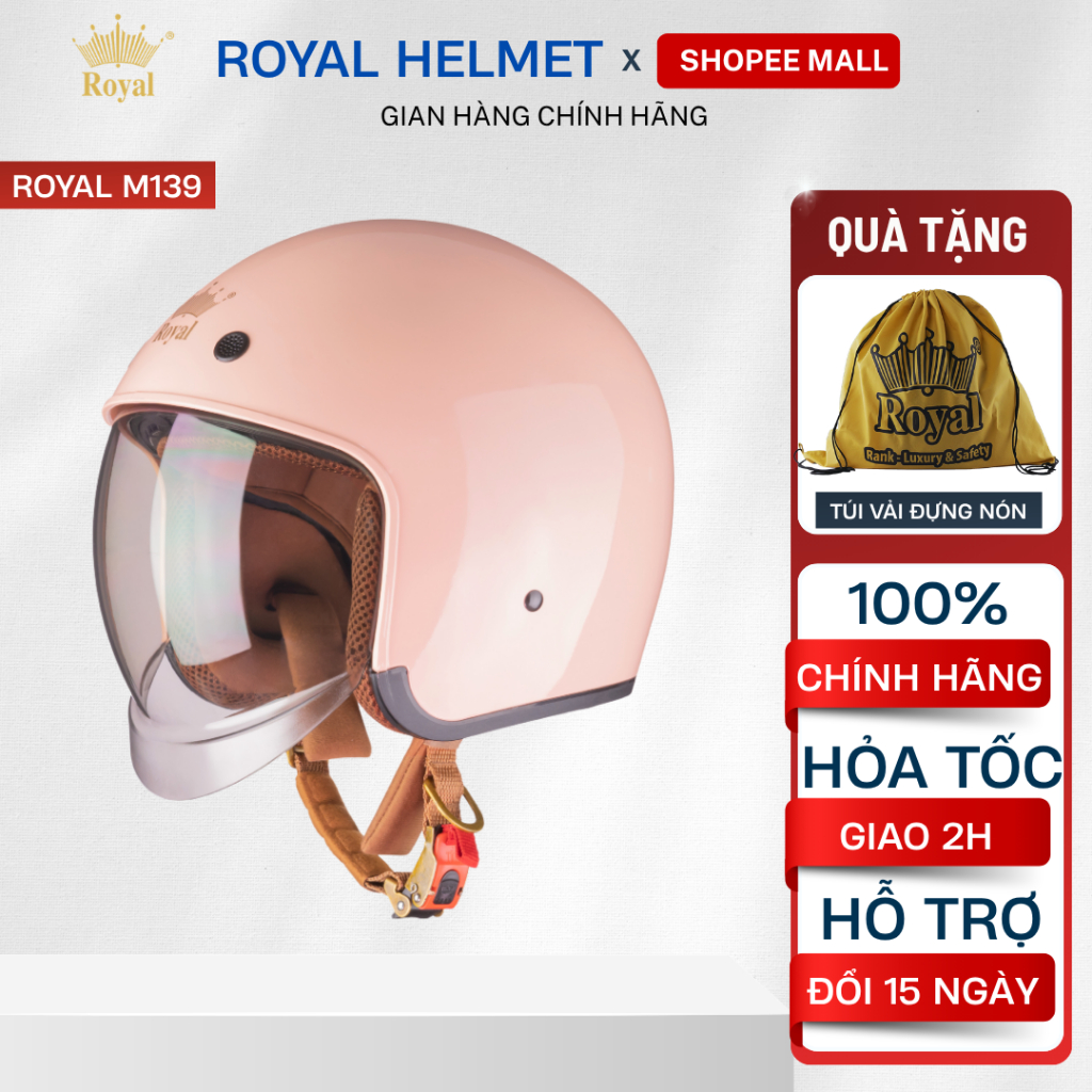 Mũ Bảo Hiểm 3/4 Royal M139 Chính Hãng Kính Âm Dài Full Mặt Kính Chắn Gió Cho Nam Nữ Tháo Lót Vệ Sinh