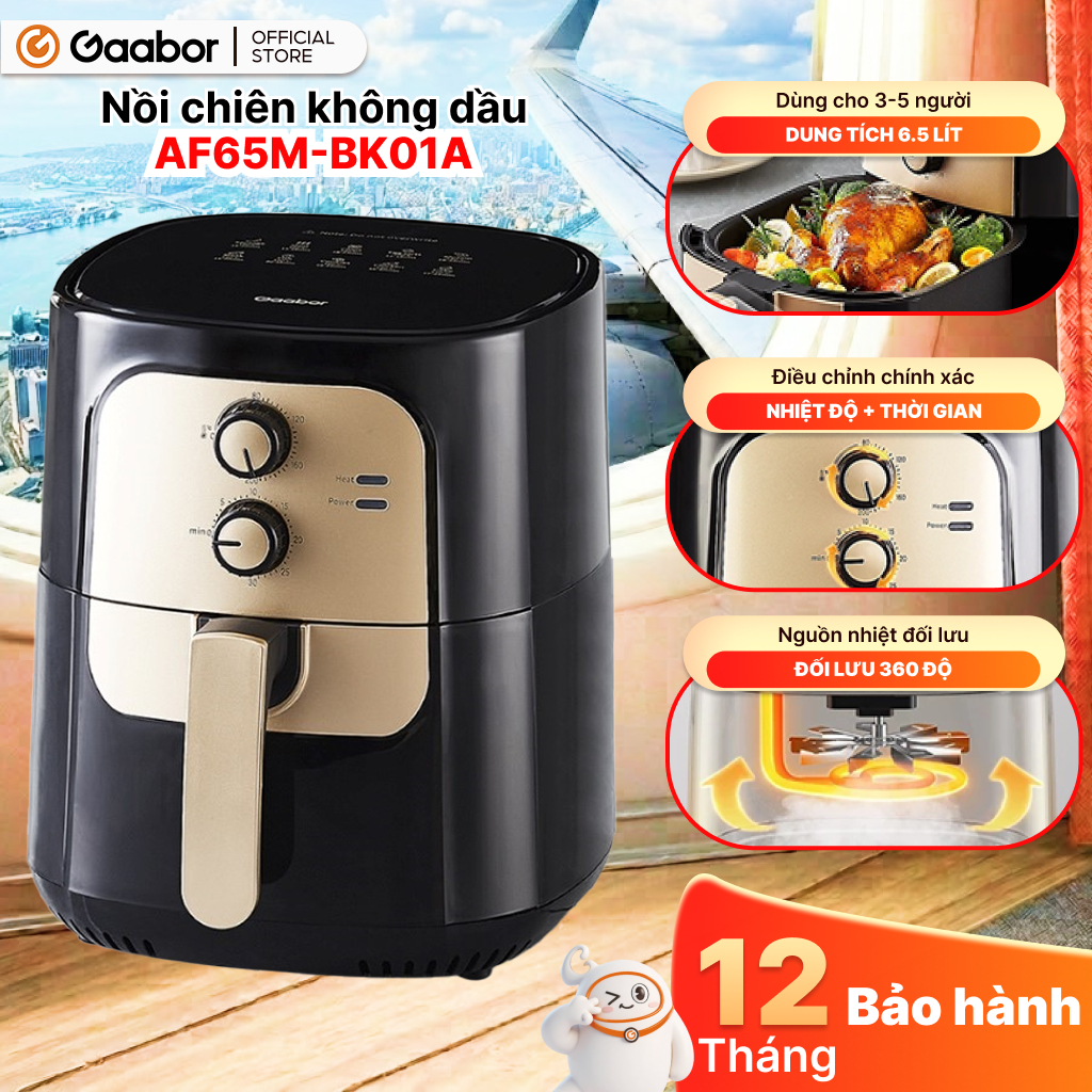Nồi chiên không dầu GAABOR 6.5 lít AF65M-BK01A dung tích lớn, công suất mạnh 1400W nồi chiên đa năng