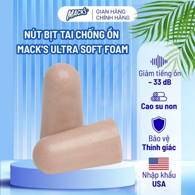 1 Đôi nút bịt tai chống ồn Mack's Ultra Soft Foam 33 dB siêu mềm mại cho ngủ ngon, học tập, làm việc, du lịch