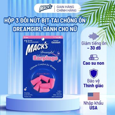 Hộp 3 đôi nút bịt tai chống ồn Mack's Dreamgirl dành cho Nữ, mềm, nhỏ giúp ngủ ngon, tập trung, nhập khẩu Mỹ