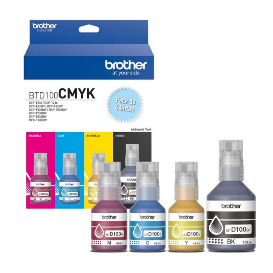 Bộ 4 Màu Mực Đổ Brother BTD100BK BTD100C M Y Cho Máy In Brother T230 T430W T530DW T730DW T830DW - Kh