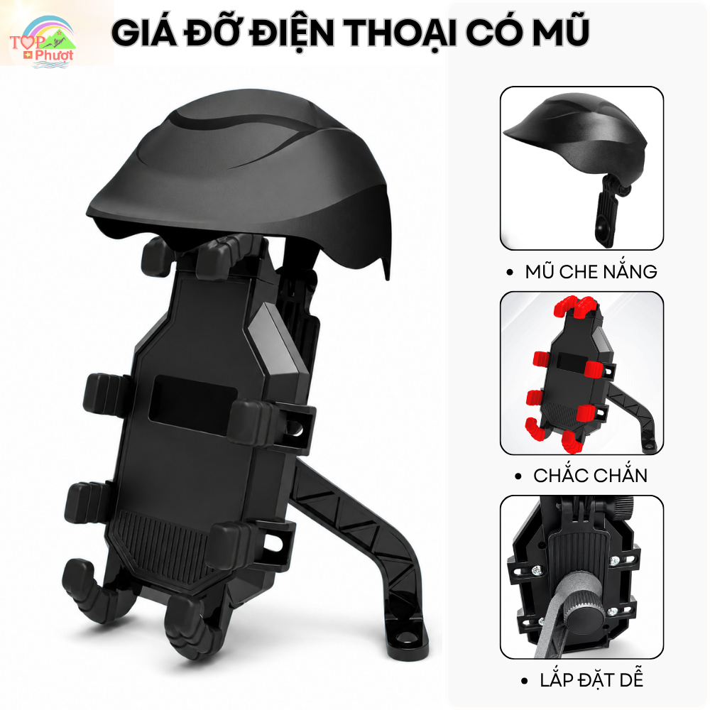 Giá Đỡ, Kẹp Điện Thoại K03 Helmet Gắn Trên Xe Máy, Xe Đạp Kèm Nón Bảo Hiểm Che Nắng Bảo Vệ Camera Đi