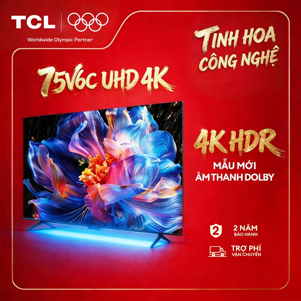 【UHD 4K】75inch - Smart Google TV TCL 75V6C - Tấm nền HVA - Tần số quét 60Hz - Bảo Hành 2 Năm - Hàng 
