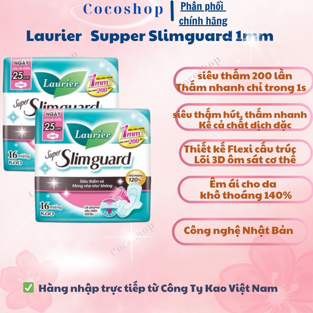 Băng Vệ Sinh Laurier Supper Slimguard  mát 25cm 16 miếng