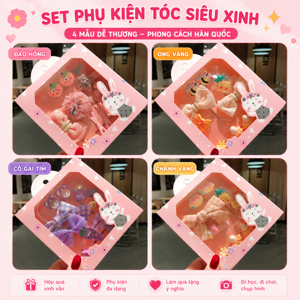 Set Hộp Kẹp Tóc Cute – Phụ Kiện Tóc Hàn Quốc Cho Bé D3
