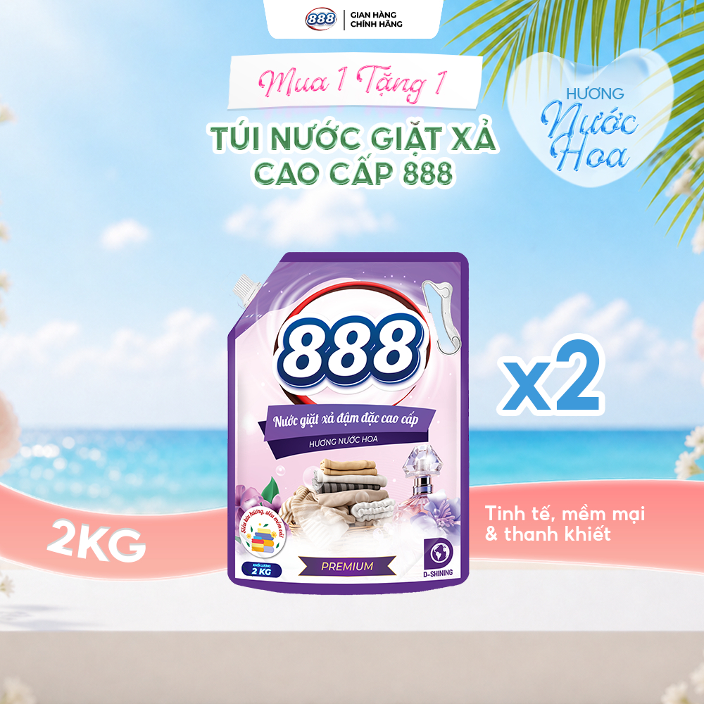Combo 2 NƯỚC GIẶT XẢ 888 - Hương Nước Hoa Cao Cấp - Túi 2kg/ Túi 3.2kg