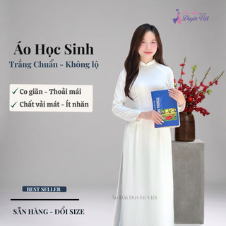 Áo dài trắng học sinh nữ lụa cao cấp cổ cao 3cm tay dài form chuẩn mặc đi học.