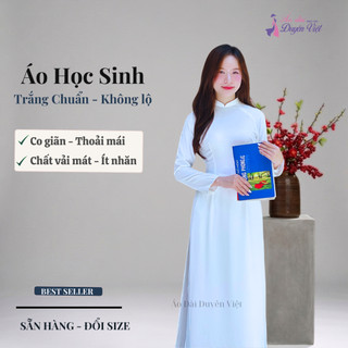 Áo dài trắng học sinh nữ lụa cao cấp cổ cao 3cm tay dài form chuẩn mặc đi học.