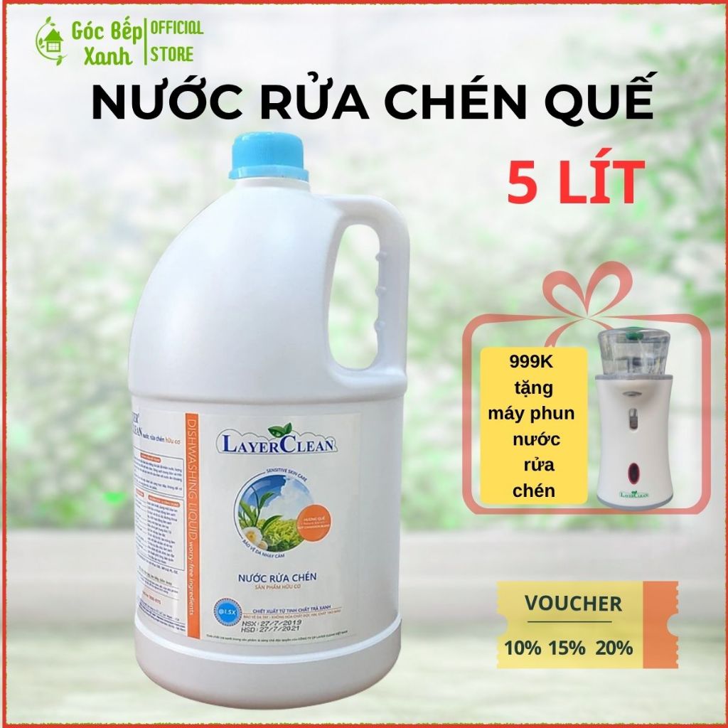 Nước rửa chén bát hữu cơ Layer Clean hương quế 5l, Góc Bếp Xanh - LayerClean