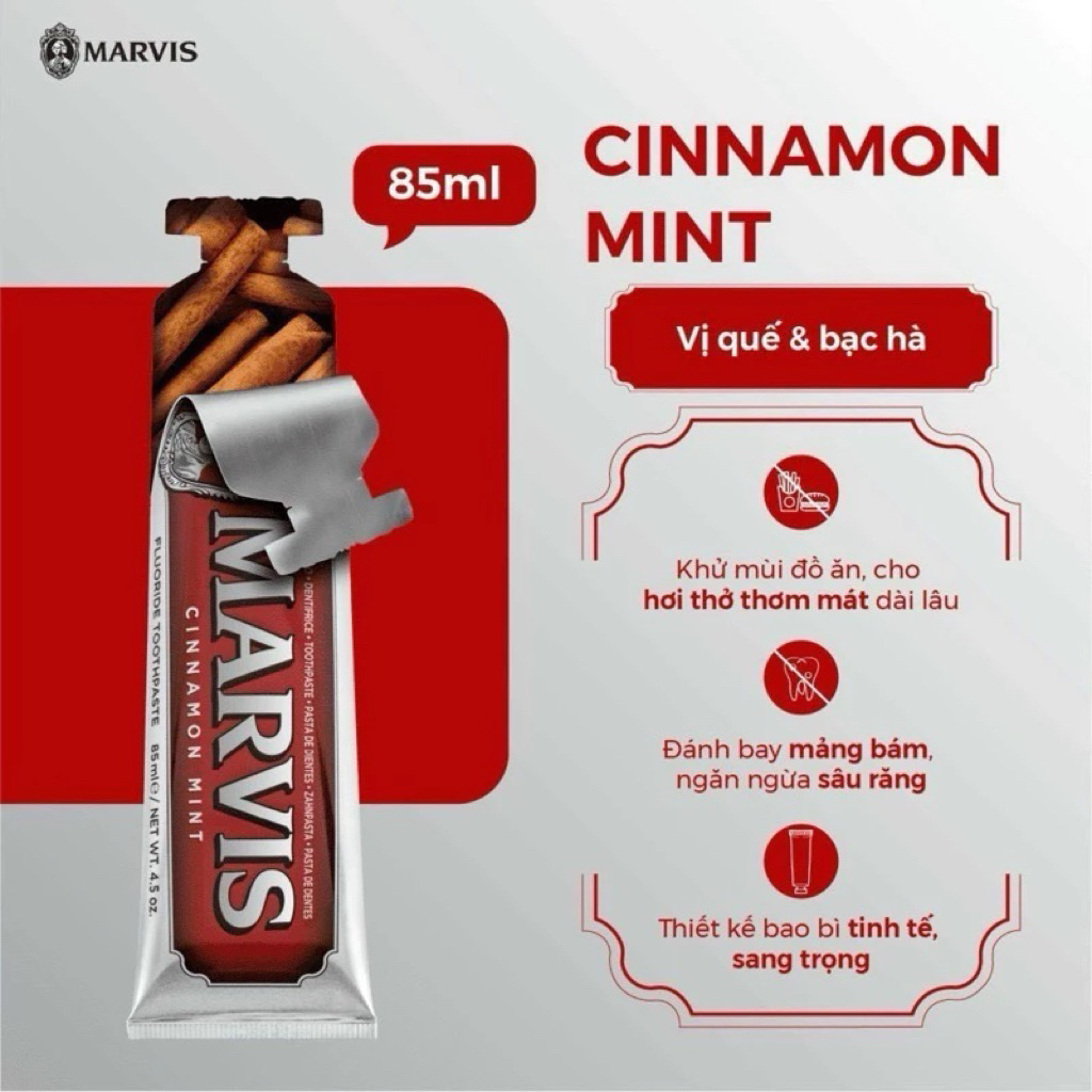 (Chính hãng - xả lỗ date 8/26)Combo kem đánh răng Marvis đỏ Cinnamon nước súc miệng Cinnamon Marvis