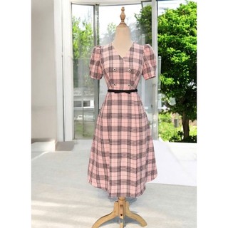 Đầm caro công sở xòe cao cấp có túi