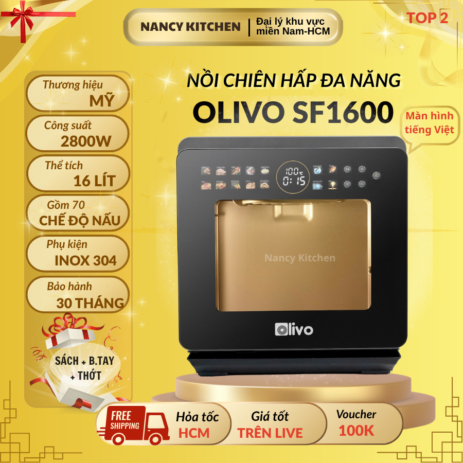[Chính hãng] Nồi chiên hơi nước bản cao cấp Olivo SF1600, 70 chức năng, màn hình Oled, Bh 24 tháng