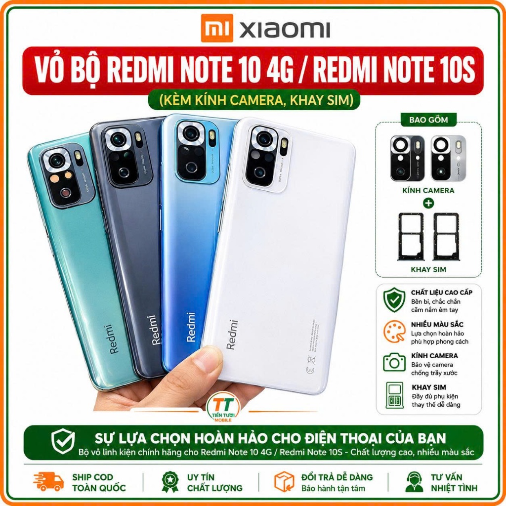 Vỏ Bộ Redmi Note 10 4G/Redmi note 10s,kèm kính camera ,khay sim