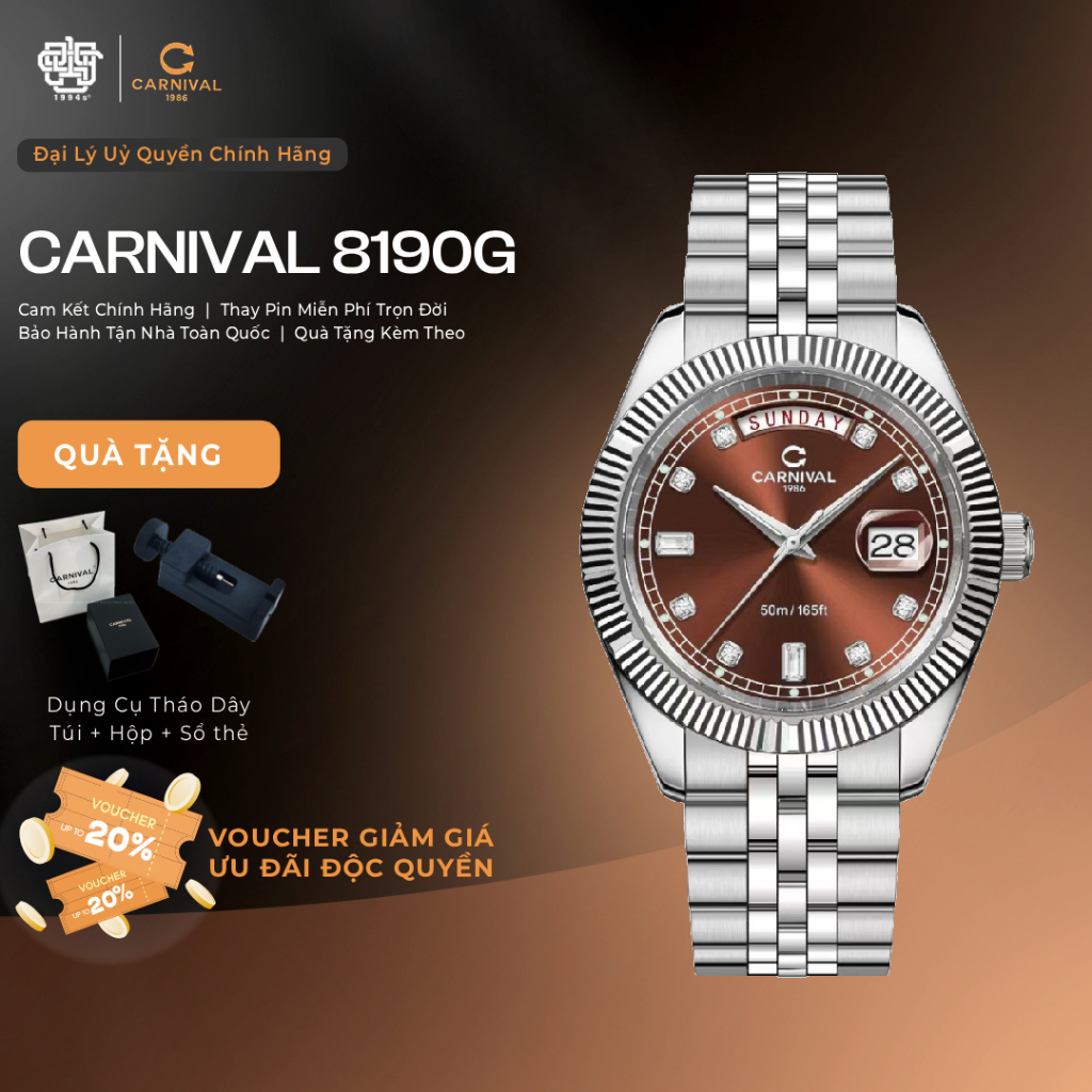 Đồng Hồ Nam Carnival 8190G-VT-N Quartz Hàng Chính Hãng 1994s WATCH