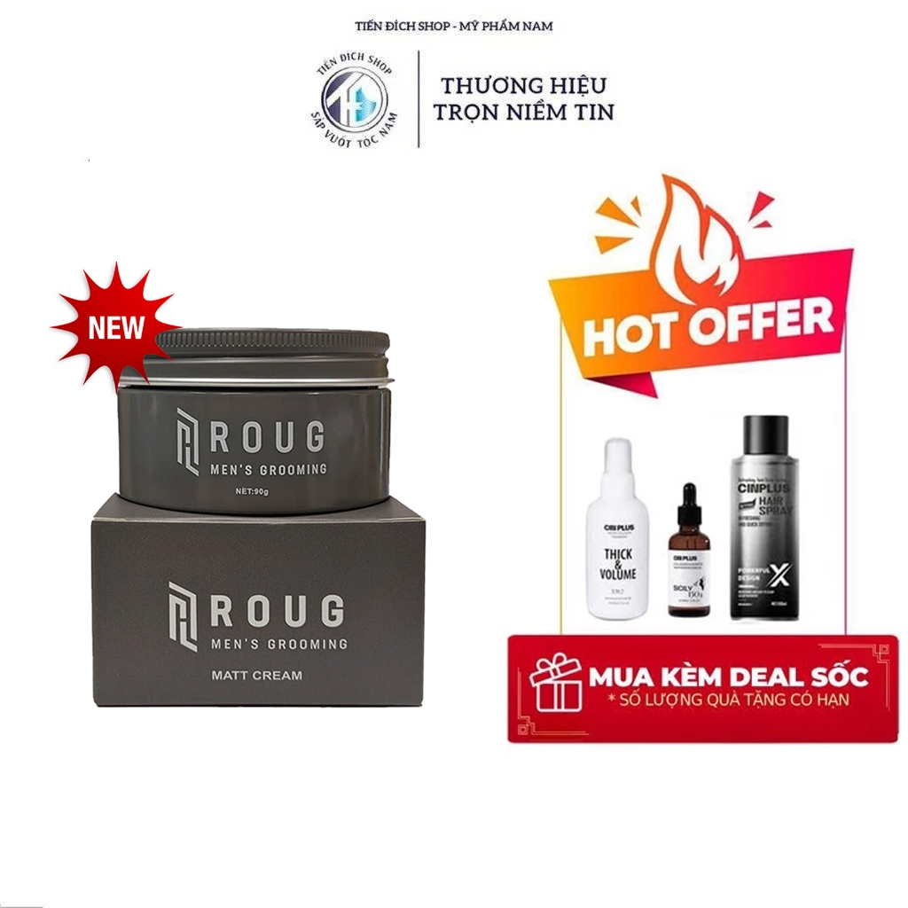 Sáp vuốt tóc Roug Matt Cream 90g – Roug Xám cao cấp + Gôm Cinplus 150ml, Xịt phồng 150ml