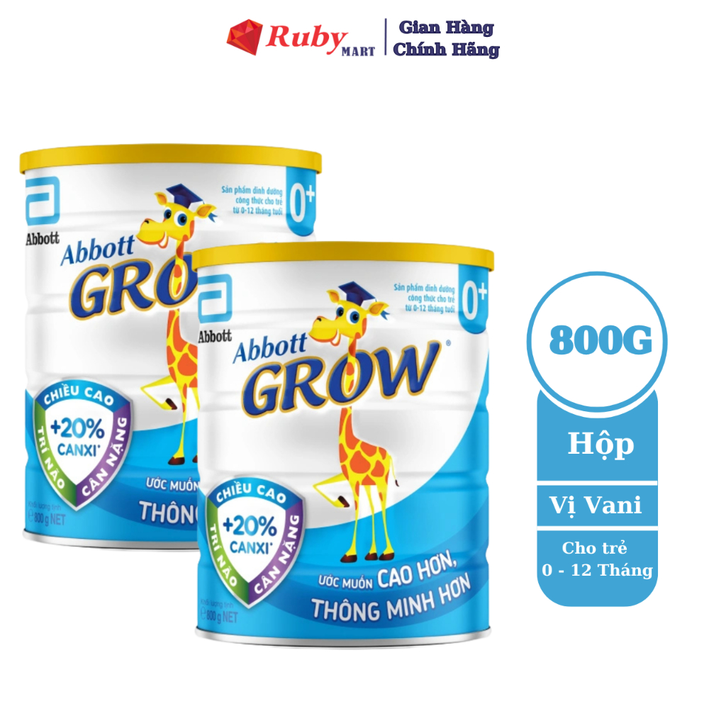 Combo 2 Lon Sữa bột Abbott Grow 0+ hương vani 800g (0 - 12 tháng)