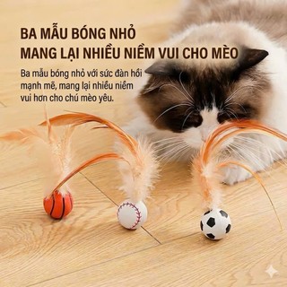 Bóng Đồ Chơi Kèm Lông Gà Cho Mèo – Bóng Lăn Tương Tác Giúp Mèo Vận Động