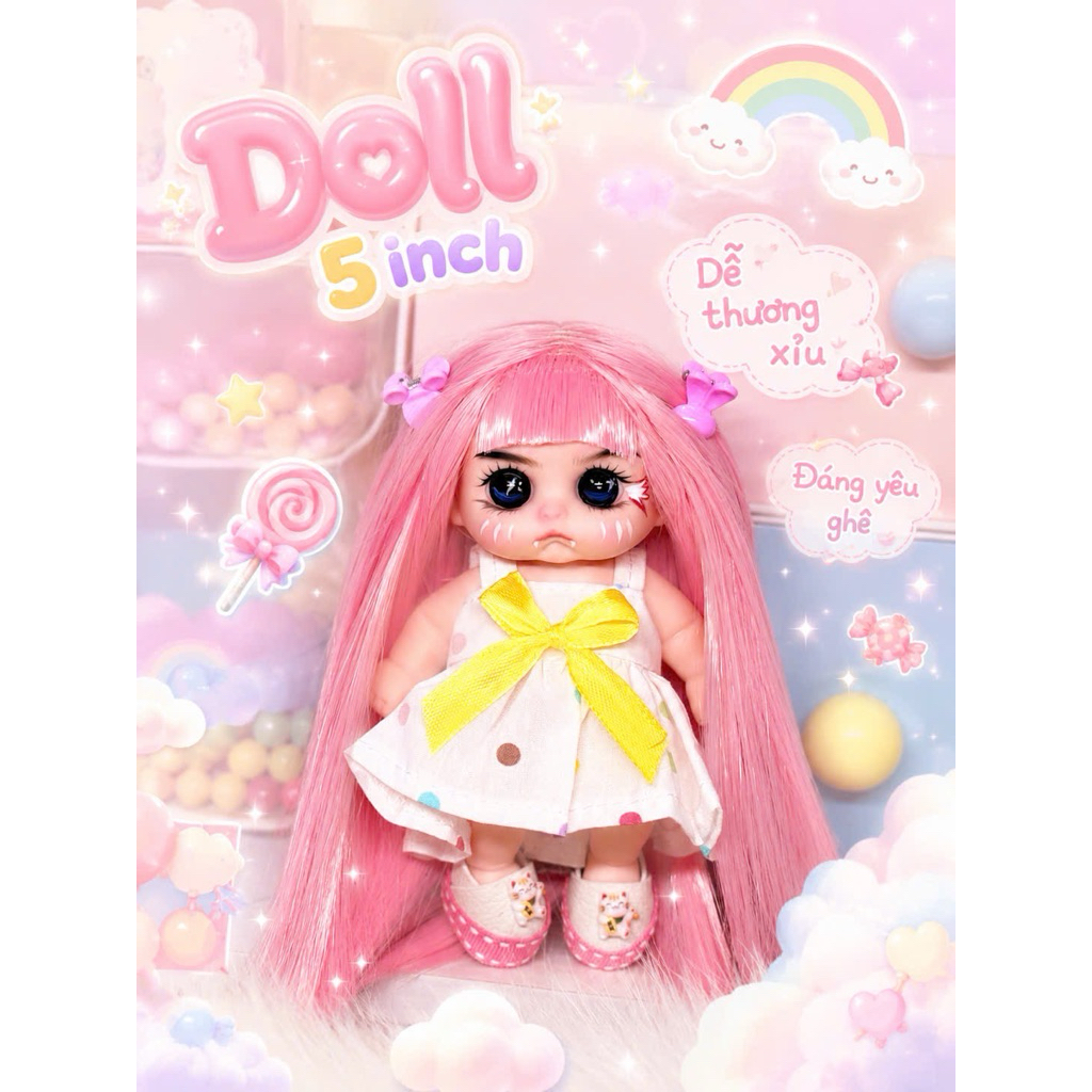 Búp Bê 5Inch Makeup Handmade Tóc Pastel Siêu Xinh - Reborn Doll Cao Cấp Doll Store -doll makeup -búp