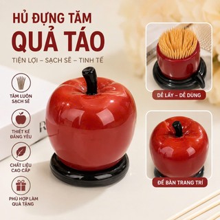 Hộp đựng tăm hình quả táo tráng men sáng bóng có nắp đặt bàn decor phòng khách