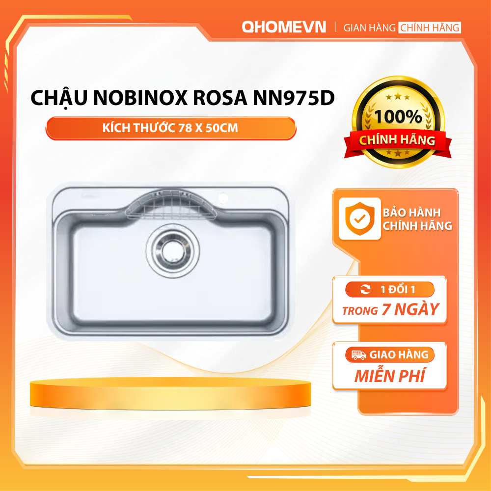 CHẬU RỬA BÁT 1 HỐ NOBINOX ROSA NN975D | Hàng chính hãng