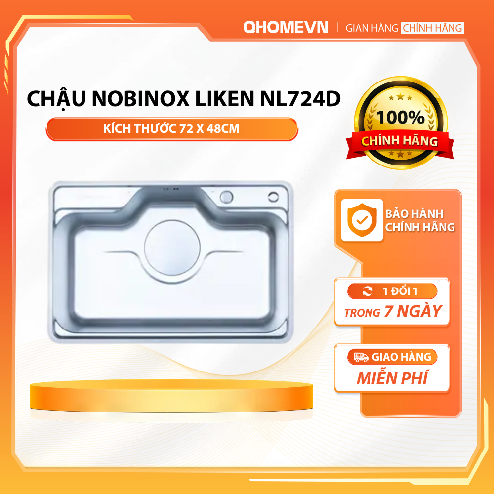 CHẬU RỬA BÁT 1 HỐ NOBINOX LIKEN NL724D | KÍCH THƯỚC 72X48CM | BỀ MẶT MỊN | Hàng chính hãng
