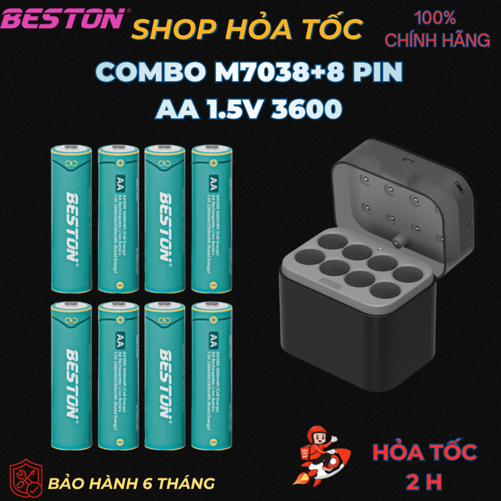 Hộp sạc M7038, hãng Besto,dành cho cả pin AA 1.2V và 1.5V đèn thông báo sạc tiện lợi theo dõi