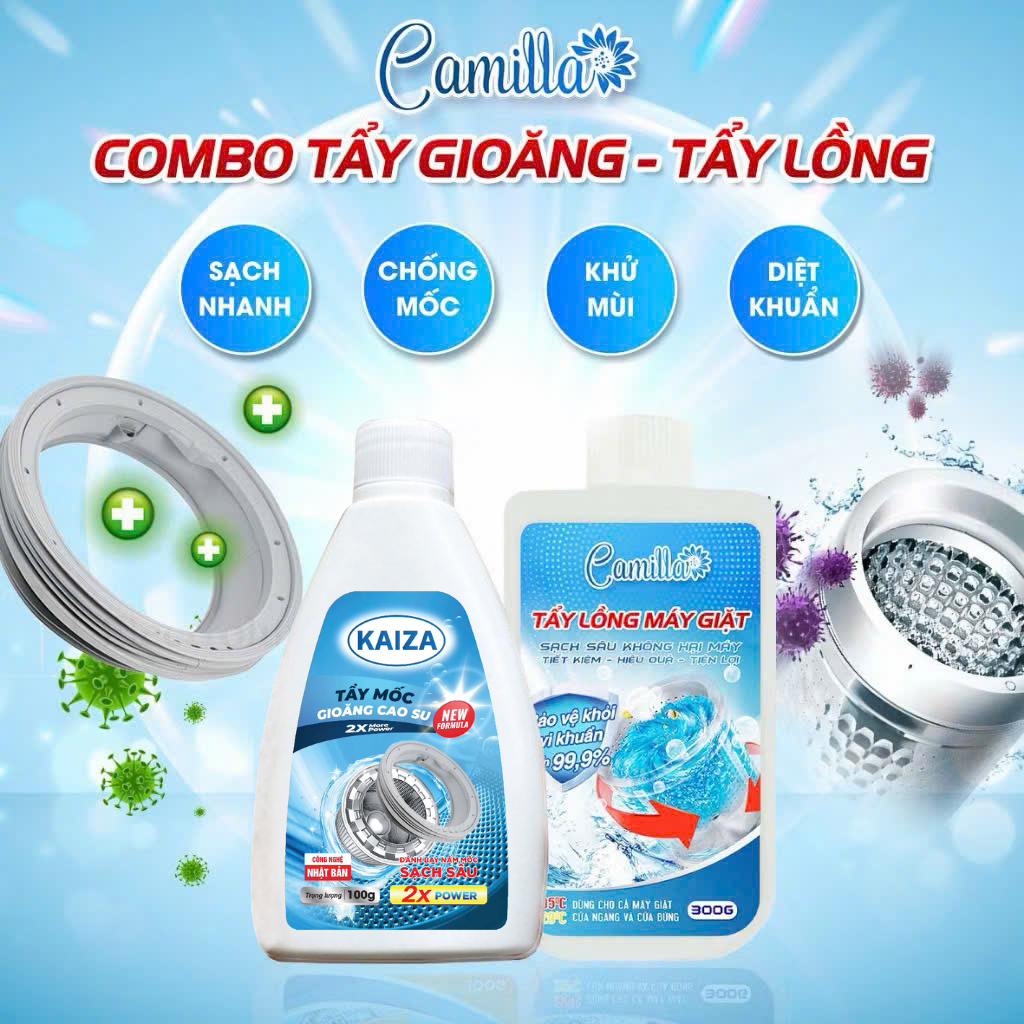 Combo Tẩy Lồng Máy Giặt CAMILLA & Tẩy Mốc Gioăng Cao Su - Làm Sạch Sâu, Diệt Khuẩn, Khử Mùi Hôi