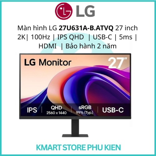 Màn hình LG 27U631A-B.ATVQ 27 inch 2K| 100Hz | IPS QHD  | USB-C | 5ms | HDMI  | Bảo hành 2 năm