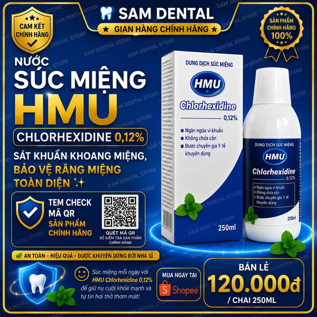 (𝗰𝗵𝗶́𝗻𝗵 𝗛𝗮̉𝗻𝗴💯%) Com Bo 2 chai nước súc miệng HMU Chlorhexidine