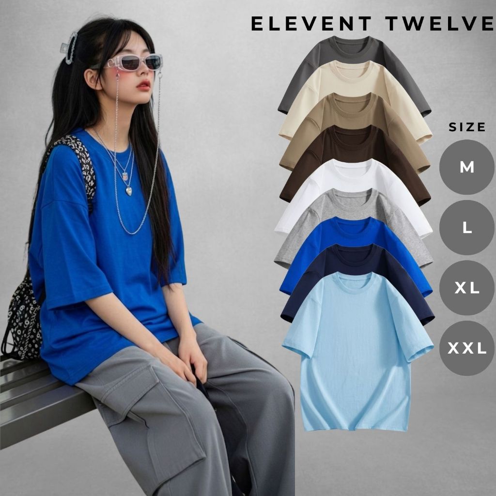 Áo thun nữ Elevent Twelve cotton trơn mịn, áo thun oversize nam nữ streetwear 250GSM bền màu