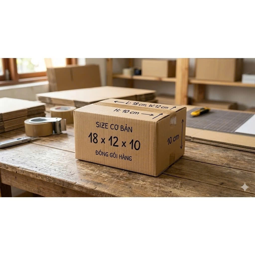 Hộp Carton 3 Lớp KT size 18x12x10, Đóng Gói Hàng Hóa Mỹ Phẩm, Phụ Kiện - Falcons Store
