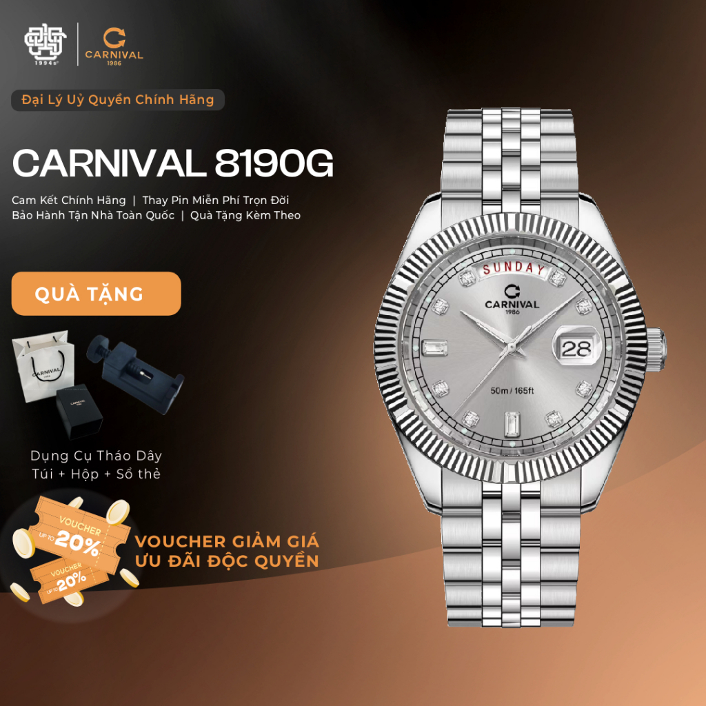 Đồng Hồ Nam Carnival 8190G-VT-TX Quartz Hàng Chính Hãng 1994s WATCH