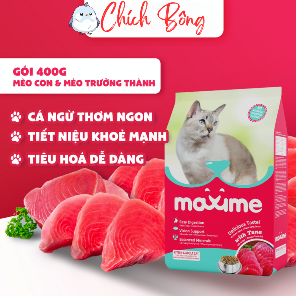 Thức ăn cho mèo vị cá ngừ maxime, thức ăn cho mèo mọi lứa tuổi maxime vị cá ngừ, hạt cho mèo maxime