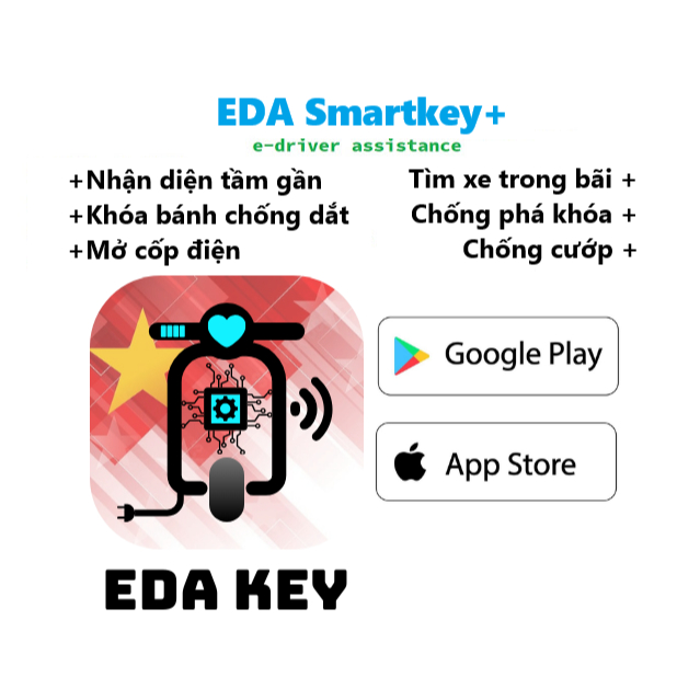 Khóa thông minh EDA Smartkey+ cho xe máy điện VinFast Evo Feliz Klara Vento Flazz Zgoo